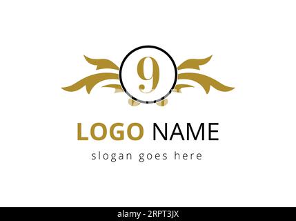 Logo Letter 9 Wing Design per il simbolo di trasporto e trasporto. Illustrazione Vettoriale