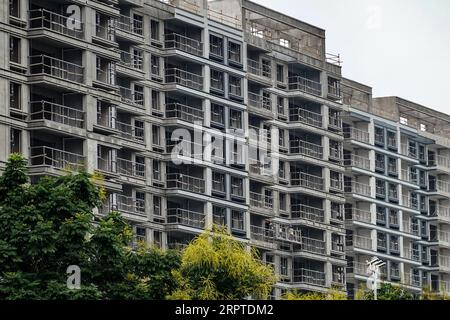 Vista dell'edificio residenziale in costruzione. Sia i mercati delle case nuove che quelli delle case usate hanno visto aumentare l'attività di mercato durante il fine settimana dopo tutte e quattro le città di primo livello, ossia Pechino, Shanghai, Guangzhou e Shenzhen, politiche semplificate sugli acquisti di immobili residenziali.secondo le nuove politiche, le famiglie in quelle città con record ipotecari ma nessuna proprietà locale di immobili saranno trattate come acquirenti di case per la prima volta, ammissibili a pagamenti agevolati e tassi ipotecari più bassi. (Foto di Sheldon Cooper/SOPA Images/Sipa USA) Foto Stock
