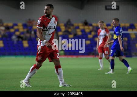 Londra, Regno Unito. 5 settembre 2023. Kane Hemmings di Stevenage visto durante l'EFL Trophy match tra AFC Wimbledon e Stevenage a Plough Lane, Londra, il 5 settembre 2023. Foto di Carlton Myrie. Solo per uso editoriale, licenza necessaria per uso commerciale. Nessun utilizzo in scommesse, giochi o pubblicazioni di un singolo club/campionato/giocatore. Credito: UK Sports Pics Ltd/Alamy Live News Foto Stock