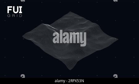 FUI GUI 3D griglia di scansione orizzontale vettoriale. Sfondo futuristico astratto. Design Hi-Tech sci-Fi Illustrazione Vettoriale