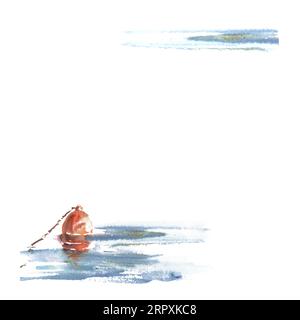 Acquerello rosso boa in mare illustrazione marittima dipinta a mano su sfondo bianco composizione nautica destinata all'uso nel design delle vacanze Foto Stock