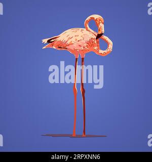 Creative Animal Concept - illustrazione artistica di un fenicottero che dorme su acque poco profonde Foto Stock