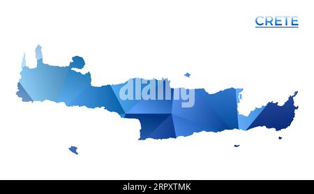 Mappa poligonale vettoriale di Creta. Isola geometrica vibrante in basso stile poli. Un'illustrazione interessante per le tue infografiche. Illustrazione Vettoriale