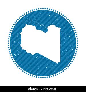 Adesivo di viaggio retro a righe della Libia. Badge con mappa del paese, illustrazione vettoriale. Illustrazione Vettoriale