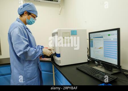 200623 -- PECHINO, 23 giugno 2020 -- Un operatore medico lavora presso il laboratorio PCR di reazione a catena della polimerasi nell'ospedale Puren di Pechino, capitale della Cina, 23 giugno 2020. Il laboratorio PCR è stato messo in funzione il 15 giugno per condurre test sugli acidi nucleici per la COVID-19. LABORATORIO CINA-PECHINO-COVID-19-PCR CN ZHANGXYUWEI PUBLICATIONXNOTXINXCHN Foto Stock