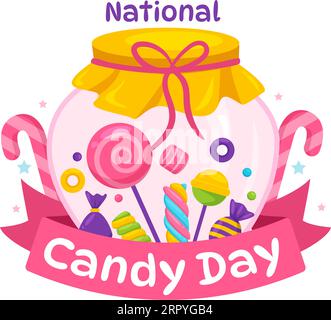 Illustrazione vettoriale del National Candy Day con diversi tipi di caramelle e dolci in modelli di disegno a sfondo piatto disegnati a mano Illustrazione Vettoriale