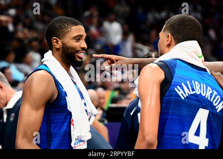 Asia Arena, Manila, Filippine. 5 settembre 2023. Mikal Bridges (USA), 5 SETTEMBRE 2023 - Basket - FIBA World Cup 2023 - incontro dei quarti di finale tra Italia 63-100 USA al Mall of Asia Arena di Manila, Filippine. Credito: SportsPressJP/AFLO/Alamy Live News Foto Stock