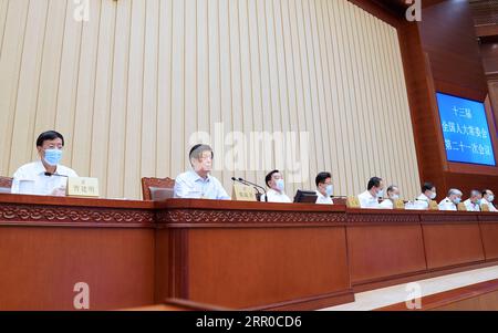 200808 -- PECHINO, 8 agosto 2020 -- li Zhanshu, presidente del Comitato permanente NPC del Congresso Nazionale del popolo, presiede la prima riunione plenaria della 21a sessione del 13° Comitato permanente NPC presso la grande sala del popolo di Pechino, capitale della Cina, 8 agosto 2020. CHINA-BEIJING-LI ZHANSHU-NPC-COMITATO PERMANENTE SESSIONE CN ZHANGXLING PUBLICATIONXNOTXINXCHN Foto Stock