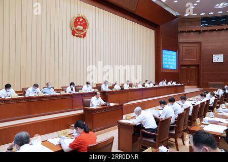 200810 -- PECHINO, 10 agosto 2020 -- li Zhanshu, presidente del Comitato permanente NPC del Congresso Nazionale del popolo, partecipa alla seconda riunione plenaria della 21a sessione del 13° Comitato permanente NPC presso la grande sala del popolo di Pechino, capitale della Cina, 10 agosto 2020. CHINA-BEIJING-LI ZHANSHU-NPC-COMITATO PERMANENTE SESSIONE CN ZHANGXLING PUBLICATIONXNOTXINXCHN Foto Stock