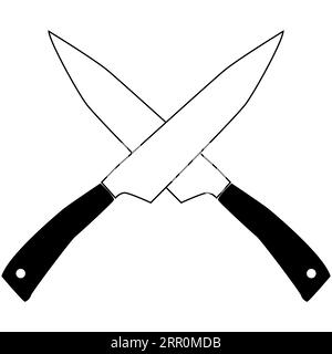 icona dei coltelli delle forbici incrociate. cartello di timbratura coltello cleaver. simbolo del coltello da cucina incrociato. lumberjack e il logo della cucina del macellaio. piatto. Foto Stock