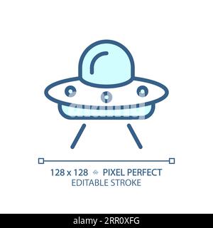Icona UFO pixel Perfect azzurro Illustrazione Vettoriale