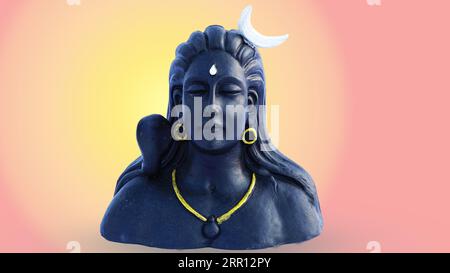 Idolo Adiyogi su sfondo colorato. statua di adiyogi shiva da prospettive diverse e uniche Foto Stock