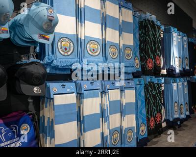 Manchester City Store all'Etihad Stadium di Manchester, Regno Unito Foto Stock