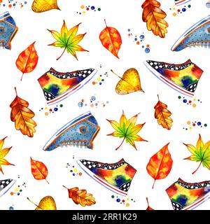 Sneakers multicolore autunno acquerello su sfondo bianco Foto Stock