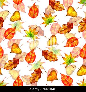 Foglie autunnali dipinte con acquerello arancione senza cuciture Foto Stock