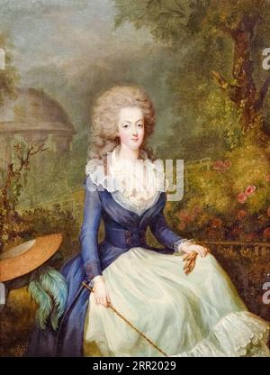 Maria Antonietta, Regina di Francia (1755-1793) di fronte al Tempio dell'amore al Castello di Versailles, ritratto dipinto ad olio su tela di Jean-Baptiste André Gautier-Dagoty, 1780 Foto Stock