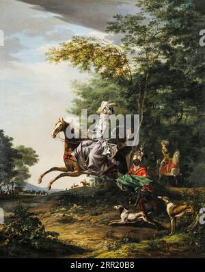 Maria Antonietta, Regina di Francia, (1755-1793), caccia con cani, ritratto equestre dipinto ad olio su tela di Louis Auguste Brun, 1783 Foto Stock