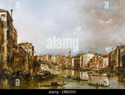 Francesco guardi, veduta su Canal grande verso Rialto, paesaggio dipinto ad olio su tela, circa 1785 Foto Stock