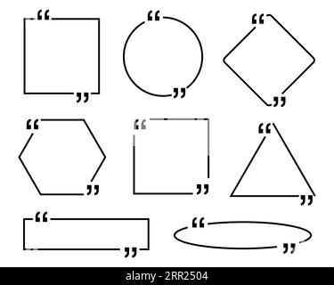 Telaio scatolone con preventivo, set grande. Messaggio delle caselle delle virgolette. Modello geometrico vuoto citazione testo informazioni caselle di design citazioni di blog a fumetti simboli. Creativo Illustrazione Vettoriale