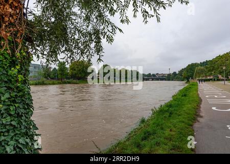 Alluvione, Danubio, Ulma, Baden-Wuerttemberg, Germania Foto Stock