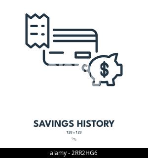 Icona Cronologia risparmi. Piggy Bank, ricchezza, soldi. Tratto modificabile. Icona vettore semplice Illustrazione Vettoriale