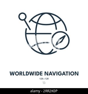 Icona di navigazione globale. GPS, posizione, Navigatore. Tratto modificabile. Icona vettore semplice Illustrazione Vettoriale