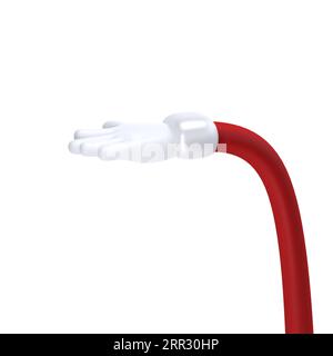 Simpatica mano di cartoni animati mano aperta in 3D di Babbo Natale icona di Natale. Rendere l'inverno prendere, dare, tenere qualcosa. Stile simpatico e divertente isolato Foto Stock