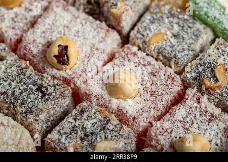 Delizia turca. Varie delizie turche all'ingrosso. primo piano Foto Stock