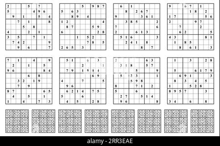 Set di gioco Sudoku con risposte. Semplice design vettoriale Illustrazione Vettoriale