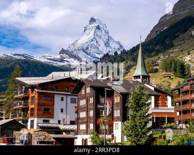 Vista del Cervino da Zermatt, Canton Vallese, Svizzera. Foto Stock