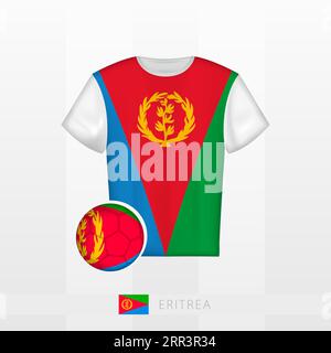 Divisa da calcio della nazionale dell'Eritrea con pallone da calcio con bandiera dell'Eritrea. Maglia da calcio e pallone da calcio con bandiera. Modello vettoriale. Illustrazione Vettoriale