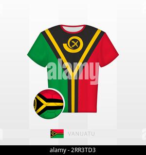 Uniforme da calcio della nazionale di Vanuatu con palla da calcio con bandiera di Vanuatu. Maglia da calcio e pallone da calcio con bandiera. Modello vettoriale. Illustrazione Vettoriale