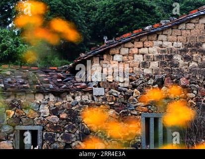 201201 -- QUANZHOU, 1 dicembre 2020 -- la foto scattata il 1 dicembre 2020 mostra una vista del villaggio di Zhangjiao nella città di Tuling del distretto di Quan gang, città di Quanzhou, provincia del Fujian della Cina sud-orientale. Il Villaggio di Zhangjiao, situato nella zona montuosa nord-occidentale della Tuling Township, offre uno scenario unico con le sue case in pietra sovrapposte l'una sull'altra. Negli ultimi anni, Quan gang District ha fatto pieno uso delle risorse caratteristiche del villaggio di Zhangjiao per sviluppare un turismo ecologico per il tempo libero e promuovere la costruzione di una splendida campagna. CINA-FUJIAN-QUANZHOU-TURISMO RURALE CN WEIXPEIQUAN PUBL Foto Stock