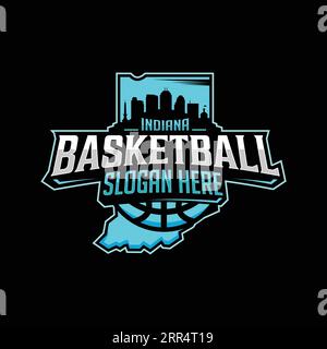 Emblema del logo della squadra di pallacanestro Indiana in stile moderno con sfondo nero. Illustrazione vettoriale Illustrazione Vettoriale