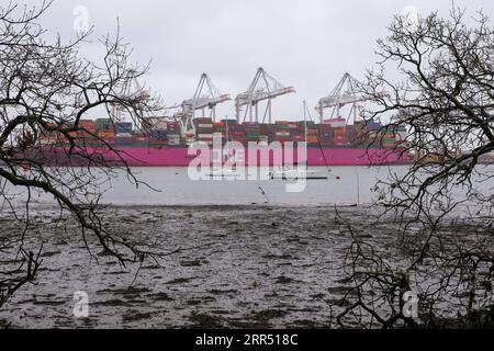 201218 -- SOUTHAMPTON BRITAIN, 18 dicembre 2020 -- foto scattata il 18 dicembre 2020 mostra una nave portacontainer al porto di Southampton, in Gran Bretagna. Venerdì il primo ministro britannico Boris Johnson ha affermato che la Gran Bretagna e l’Unione europea continueranno i negoziati commerciali post-Brexit, ma rimane un divario che deve essere colmato. I leader britannici e comunitari hanno precedentemente affermato che permangono differenze significative tra le due parti su tre questioni critiche: Parità di condizioni, governance e pesca. Foto di /Xinhua BRITAIN-SOUTHAMPTON PORT-POST-BREXIT TRADE TALKS TimxIreland PUBLICATIONxNOT Foto Stock