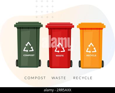 Gestione rifiuti - tre contenitori a colori - icona come file EPS 10 Illustrazione Vettoriale