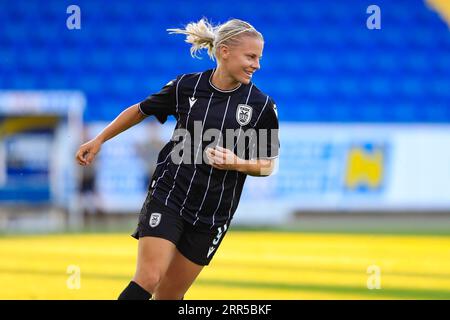 A Happy Emelie Helmvall (9 FC PAOK Salonicco) dopo aver segnato un gol durante la partita di qualificazione alla UEFA Womens Champions League PAOK vs Racing Union all'NV Arena St Polten (Tom Seiss/ SPP) credito: SPP Sport Press Photo. /Alamy Live News Foto Stock