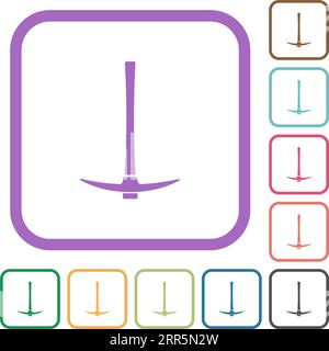 Piccone singolo icone semplici in cornici quadrate arrotondate a colori su sfondo bianco Illustrazione Vettoriale