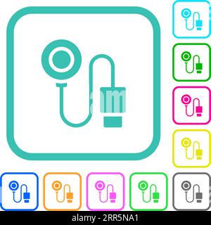 Caricabatterie wireless icone piatte dai colori vivaci con bordi ricurvi su sfondo bianco Illustrazione Vettoriale