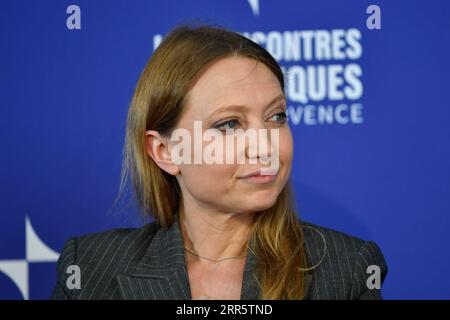 Aurore Lalucq, deputato europeo è visto durante la conferenza. Il 25° Rencontres Economiques d'Aix-en-Provence riunirà imprenditori, accademici, capi di Stato e di governo, rappresentanti sindacali, studenti e membri del settore del volontariato per discutere di questioni economiche, politiche e sociali dal 07 al 9 luglio 2023. Foto Stock