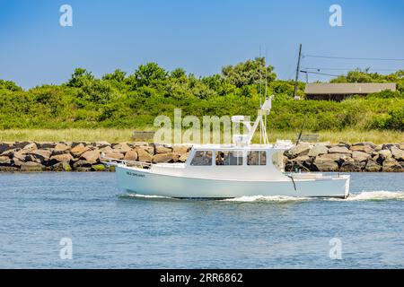 Lo yacht a motore, Sea Spearit, è partito da montauk Foto Stock