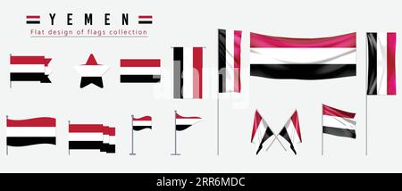 Bandiera dello Yemen, disegno piatto della collezione di bandiere Illustrazione Vettoriale