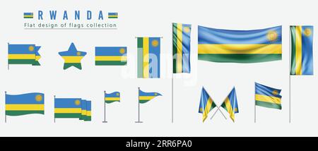 Bandiera Ruanda, design piatto della collezione di bandiere Illustrazione Vettoriale