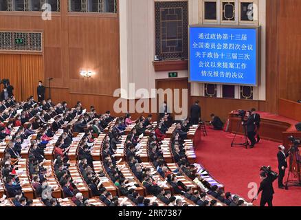 210310 -- PECHINO, 10 marzo 2021 -- la riunione conclusiva della quarta sessione del 13° Comitato Nazionale della Conferenza consultiva politica del popolo cinese, CPPCC, si tiene presso la grande sala del popolo a Pechino, capitale della Cina, il 10 marzo 2021. DUE SESSIONSCHINA-PECHINO-CPPCC-RIUNIONE ANNUALE DI CHIUSURA DELLA SESSIONE CN LIXXIN PUBLICATIONXNOTXINXCHN Foto Stock