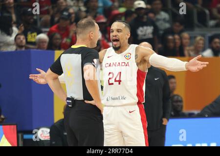 Pasay City, Metro Manila, Filippine. 6 settembre 2023. Dillon Brooks (24) del Canada reagisce a un fallo durante la partita dei quarti di finale del mondo di pallacanestro FIBA tra Canada (bianco) e Slovenia (blu). Il Canada ha vinto 100-89. (Immagine di credito: © Dennis Jerome costa/Pacific Press via ZUMA Press Wire) SOLO USO EDITORIALE! Non per USO commerciale! Foto Stock