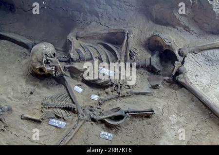 Contea di Luannan - 2 luglio: Resti ossei delle vittime nel memoriale del massacro del villaggio di Pandai, il 2 luglio 2015, contea luannan, provincia di hebei, Cina Foto Stock
