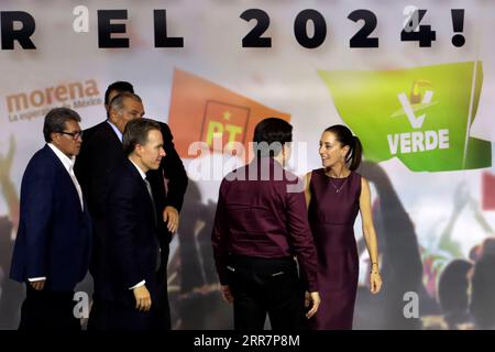 Città del Messico, Messico. 6 settembre 2023. 6 settembre 2023, città del Messico, Messico: Claudia Sheinbaum Pardo, candidata presidenziale del 2024 per il Partito del movimento Nazionale di rigenerazione, Partito Verde e Partito Laburista alla conferenza stampa al WTC di città del Messico. Il 6 settembre 2023 a città del Messico, Messico (foto di Luis Barron/Eyepix Group/Sipa USA). Credito: SIPA USA/Alamy Live News Foto Stock