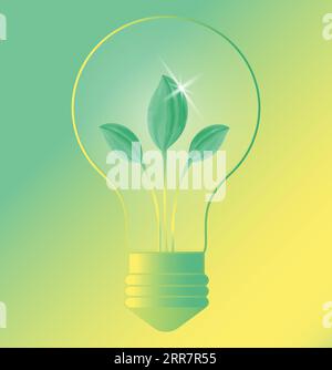 Icona dell'energia ecologica sostenibile. Lampadina elettrica brillante ecologica con foglie all'interno. Icona della linea illustrazione vettoriale isolata. Elemento di progettazione Illustrazione Vettoriale
