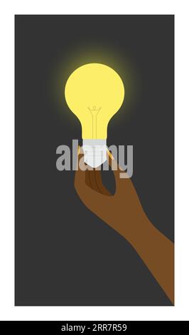 Human Hand regge una lampadina illuminante su sfondo assente simbolo di lavoro di squadra, collaborazione e collaborazione l'illustrazione simboleggia le idee creative Des Illustrazione Vettoriale