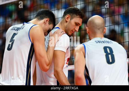 Ancona, Italia. 6 settembre 2023. Team Italia durante Germania vs Italia, CEV Eurovolley Men Match ad Ancona, Italia, 06 settembre 2023 crediti: Independent Photo Agency/Alamy Live News Foto Stock